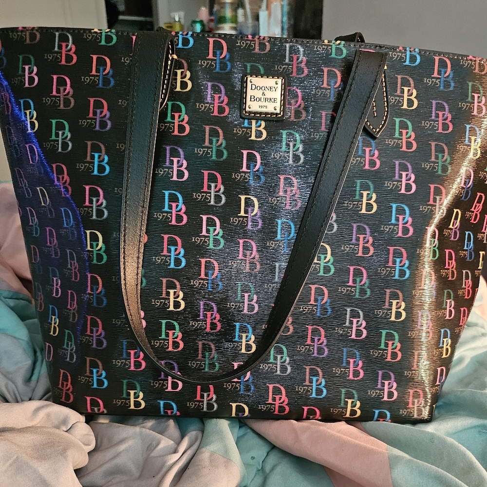 Dooney & Bourke Black Multicolor Logo Tote